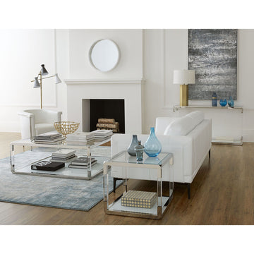 Beistelltisch – Klarglas Platte, Edelstahl Gestell, Acryl Akzente - Jasper | Modus Furniture International