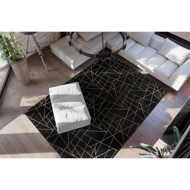 Teppich – Geometrisches Muster, Goldene Linien, Schwarzer Grundton, 120 x 170 cm - Bijou 125 | Kayoom