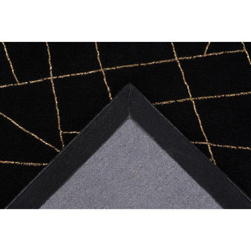 Teppich – Geometrisches Muster, Goldene Linien, Schwarzer Grundton, 120 x 170 cm - Bijou 125 | Kayoom