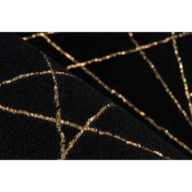 Teppich – Geometrisches Muster, Goldene Linien, Schwarzer Grundton, 120 x 170 cm - Bijou 125 | Kayoom