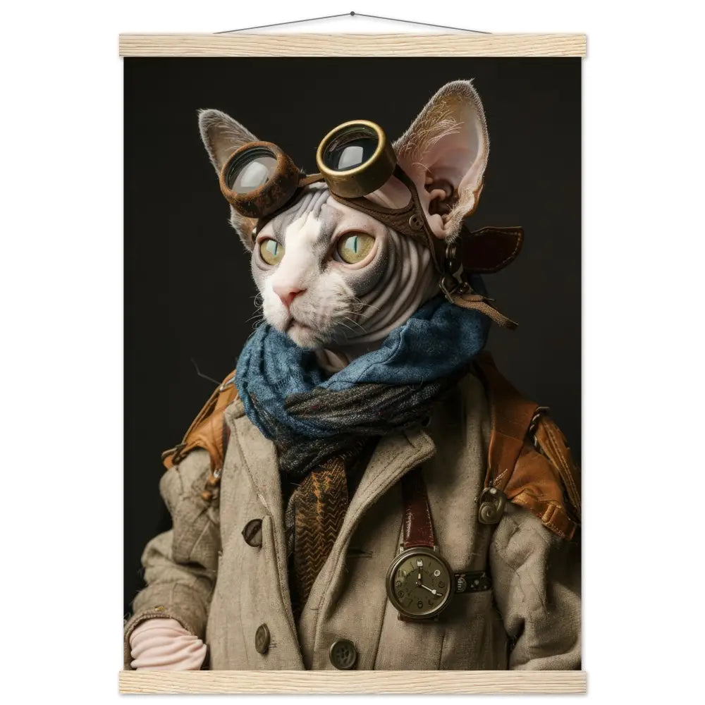 Schulposter – Cornish-Rex-Katze Motiv, Steampunk-Kunstmotiv, Magnetische Holzaufhängung | St Tropez Art