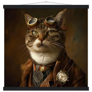 Schoolposter - Azteekische Katze, Steampunk-Outfit, Lederoptik, Magnet-Holzleisten | St Tropez Art