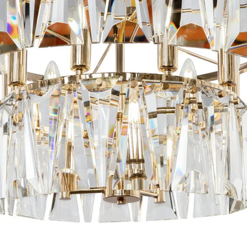 Pendant lamp with chrome-coloured metal frame and graduated crystal elements (12 × E14) – Puntes | Maytoni