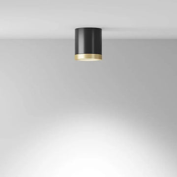 Black aluminum ceiling light with golden trim and matte diffuser - Hoop | Maytoni