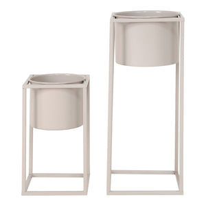 Blumentöpfe - Beige-Grauer Stahl, Zweier-Set, Höhenkombination - Marla | House Nordic