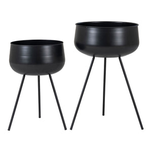 Blumentopf – Schwarzer Stahl, Zweier-Set, Höhenkombination - Ardola | House Nordic