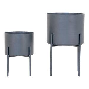 Blumentopf-Set – Grauer Stahl, Zwei Stück, Erhöhte Pflanzenelemente - Pavia | House Nordic
