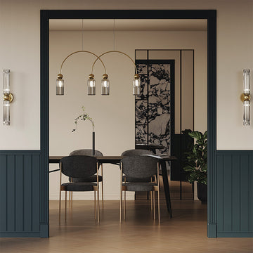 Pendant Light Golden Metal Frame Fluted Glass Shade 4-Light E14 40W – Antic | Maytoni