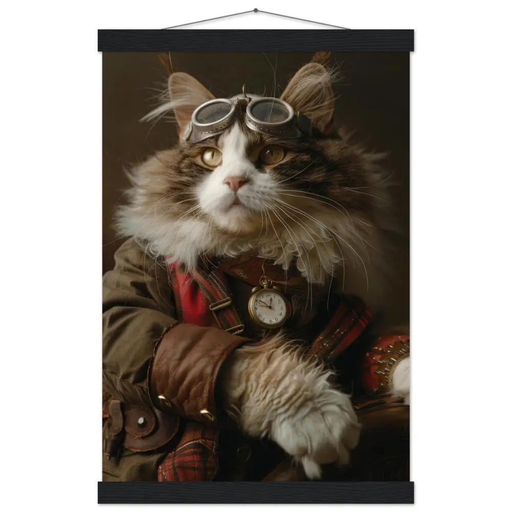 Schulposter – Türkisch-Van-Katze Motiv, Steampunk-Kunstmotiv, Magnetische Holzaufhängung | St Tropez Art