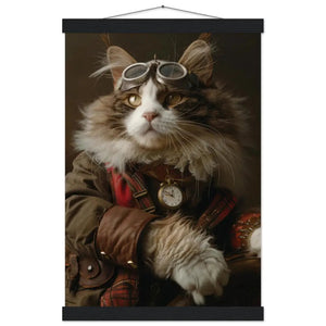 Schulposter – Türkisch-Van-Katze Motiv, Steampunk-Kunstmotiv, Magnetische Holzaufhängung | St Tropez Art