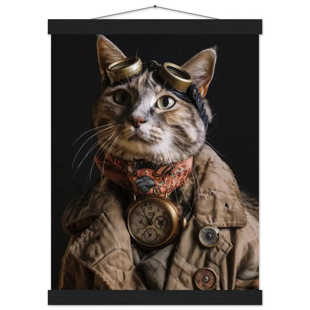 School Poster - Steampunk Vintage Korat Cat Motif, matte FSC paper, magnetic wooden strips | St Tropez Art