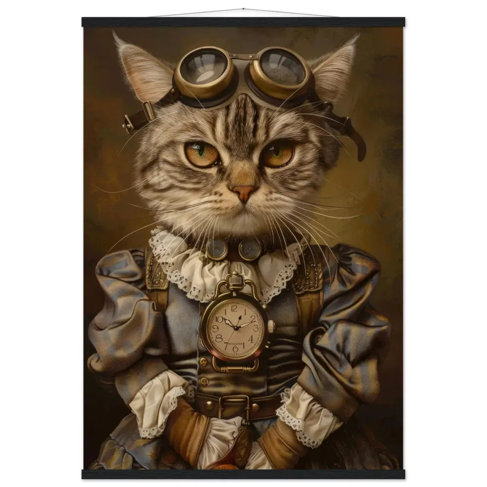Schulposter - Steampunk-Vintage Aphrodite-Giant Katzenmotiv, mattes FSC-Papier, magnetische Holzleisten | St Tropez Art