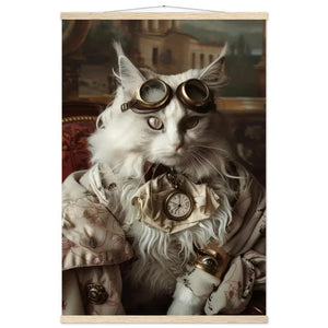 Schulposter Weibliche Türkische Angora, Steampunk-Stil, antike goldfarbene Uhr, bronzefarbene Brille | St Tropez Art