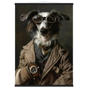 Schoolposter - Sloughi-Hund, beiger Mantel, Zierknöpfe, goldene Taschenuhr, Kupferbrille | St Tropez Art