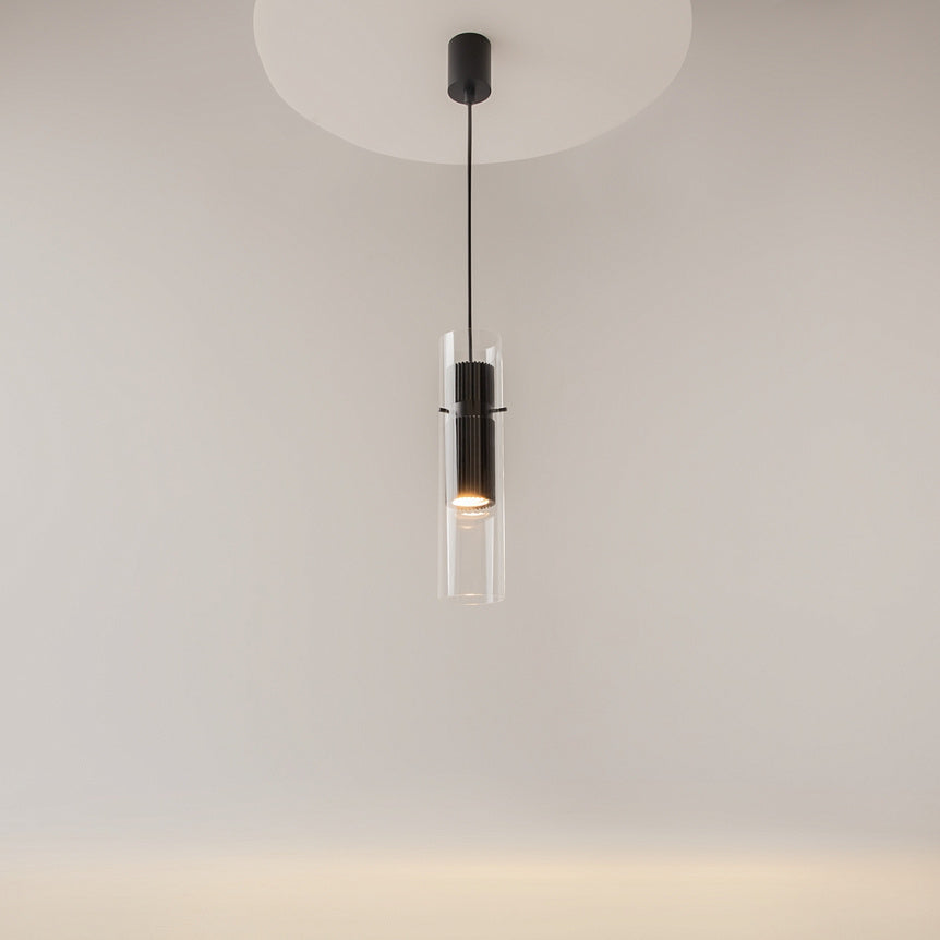 Pendant Light Matt Black Ribbed Aluminum Clear Glass Shade & GU10 Socket – Dynamics | Maytoni