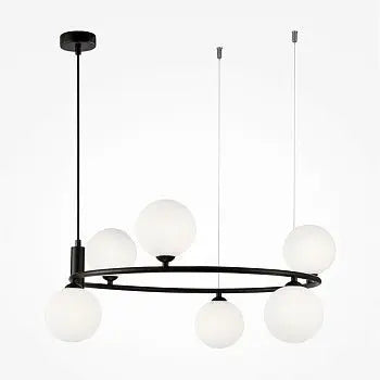 Pendelleuchte – Schwarzes Metall, Sechs G9-Fassungen, Glasschirme, IP20 Schutz - Ring | Maytoni image
