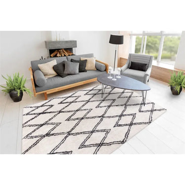 Teppich – Hochflor Design, Geometrisches Linienmuster, Elfenbein Farbton, 80 x 150 cm - Orlando 325 | Kayoom