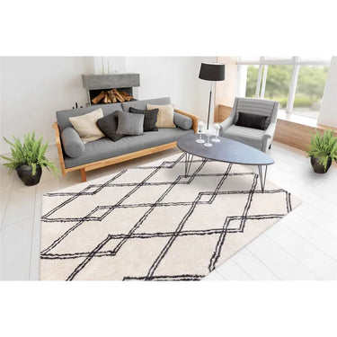 Teppich – Hochflor Design, Diamantgitter Muster, Elfenbein Farbton, 160 x 230 cm - Orlando 125 | Kayoom