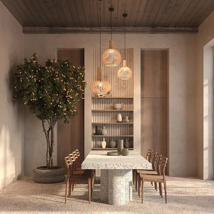 Pendant Lamp Black Metal & Wood Modern Design & Integrated LED – Roots | Maytoni