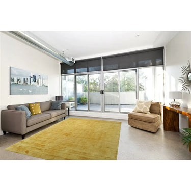Teppich – Gelbe Töne, Retro Muster, Edler Viskoseflor, 230 cm - Luxury 110 | Kayoom