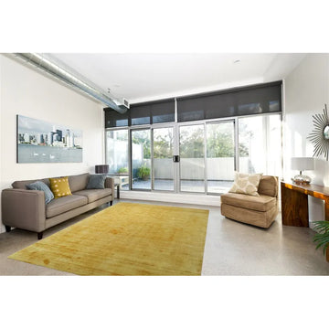 Teppich – Gelbe Töne, Retro Muster, Edler Viskoseflor, 290 cm - Luxury 110 | Kayoom