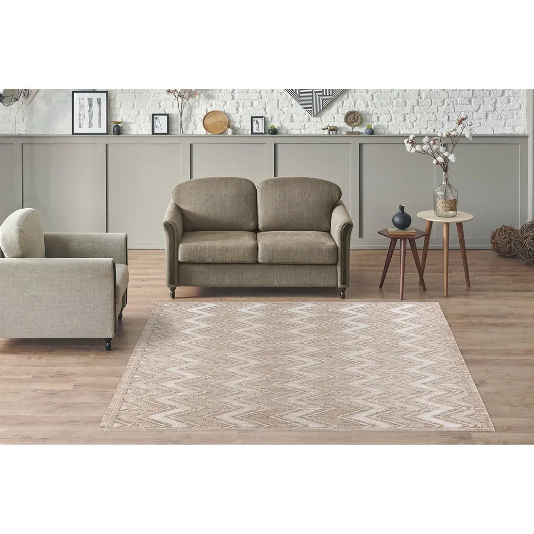 Carpet with geometric design as flat weave, easy-care and hard-wearing – Sarai 225 | Kayoom