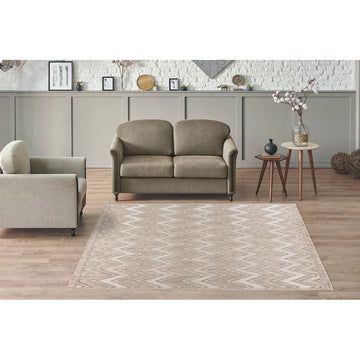 Teppich – Polyester Flor, Beige Farbgebung, Grafisches Muster, 120 x 170 cm - Sarai 225 | Kayoom