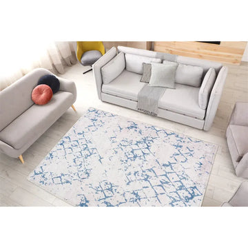 Teppich – Vintage Muster, Blaues Printdesign, Flachflor Design, 120 x 180 cm - Person 425 | Kayoom