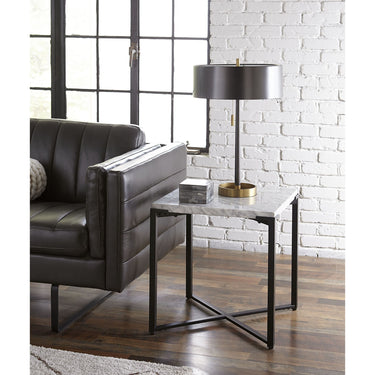 Side Table - Carrara Marble – Natural Veining, Mitered Corners, Powder-Coated Steel – Saxon | Modus Furniture International