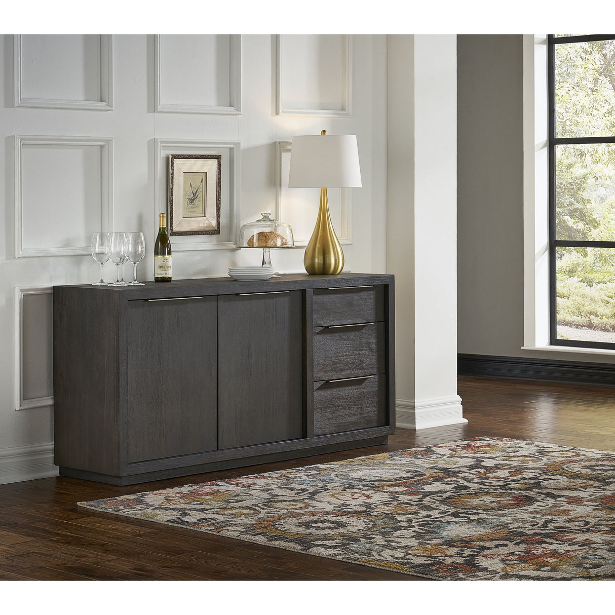 Sideboard – Akazienholz Material, Basaltgrau Finish, Drahtgebürstete Oberfläche - Oxford | Modus Furniture International