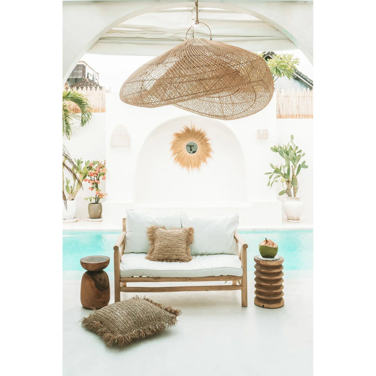 Kissenbezug – Handgewebte Raffia, Natürliche Struktur, Boho-Design - Raffia | Bazar Bizar Antwerp