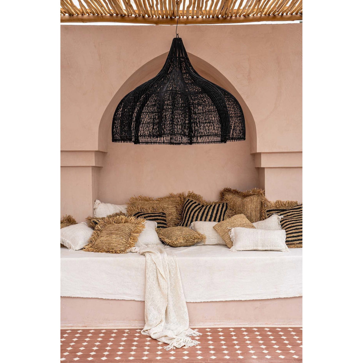 Kissenbezug – Handgewebte Raffia, Natürliche Struktur, Boho-Design - Raffia | Bazar Bizar Antwerp