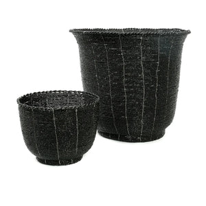 Korb – Perlen Material, Dekorative Form, Schwarze Farbe, M - Beaded | Bazar Bizar Antwerp