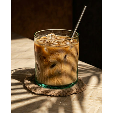 Whisky Glass - Recycled Glass, Ergonomic Handle, Teal Hue - On the Rocks | Bazar Bizar Antwerp