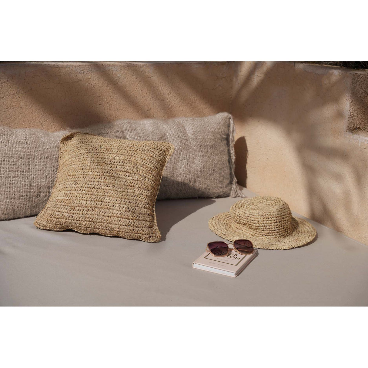 Kissenbezug – Bast Material, Boho Stil, Gewebtes Design, 40x40 - Raffia  | Bazar Bizar Antwerp