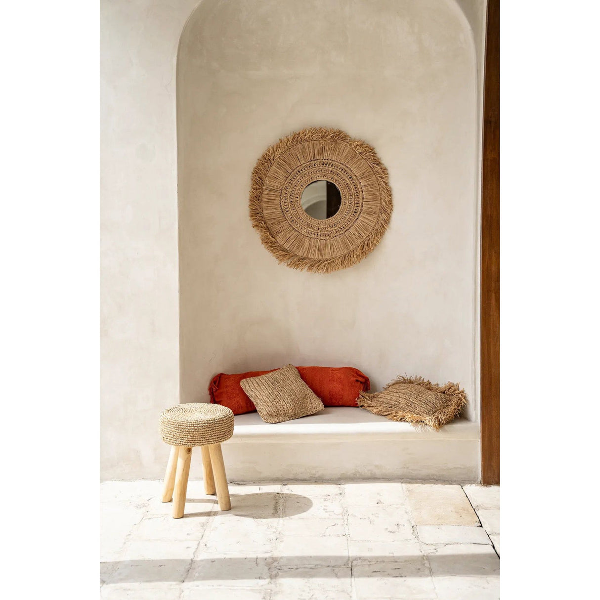Kissenbezug – Bast Material, Boho Stil, Gewebtes Design, 40x40 - Raffia  | Bazar Bizar Antwerp