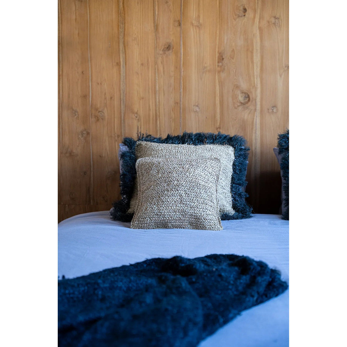 Kissenbezug – Bast Material, Boho Stil, Gewebtes Design, 40x40 - Raffia  | Bazar Bizar Antwerp