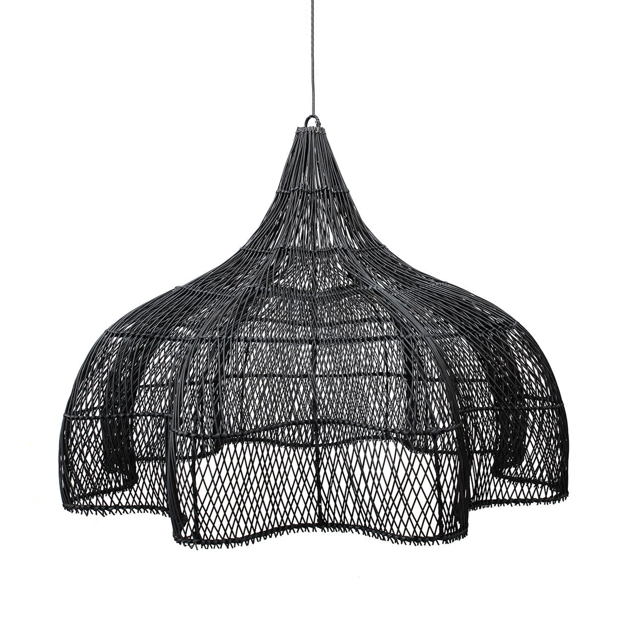 Pendelleuchte – Schwarzes Rattan, Diamant Geflecht, Konische Form, XL - Whipped | Bazar Bizar Antwerp