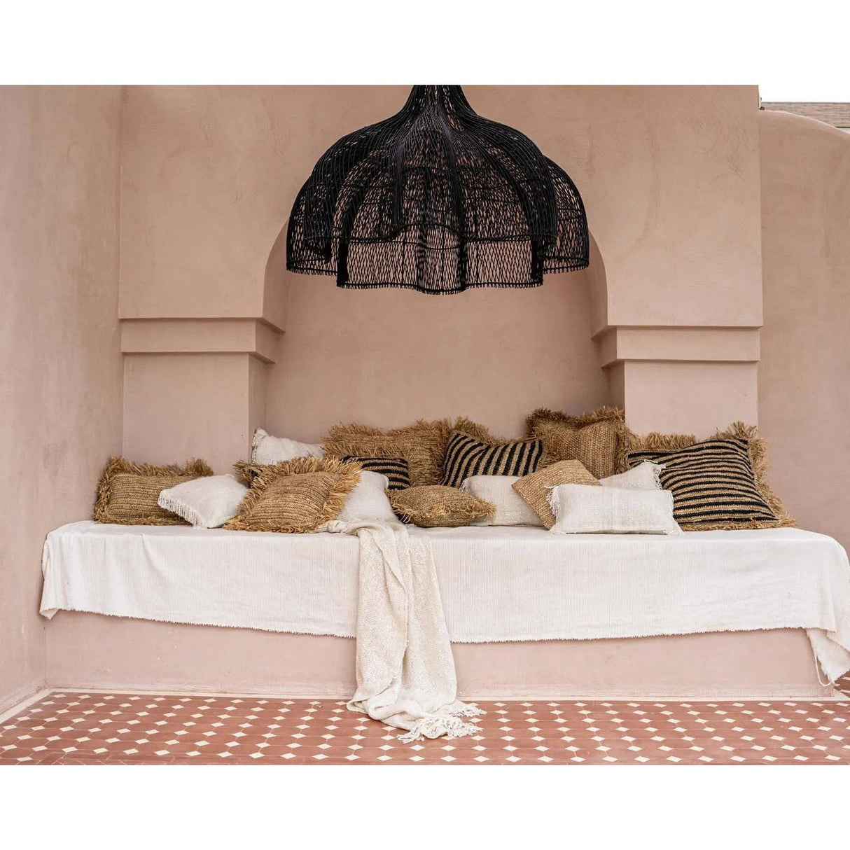 Pendelleuchte – Schwarzes Rattan, Diamant Geflecht, Konische Form, XL - Whipped | Bazar Bizar Antwerp