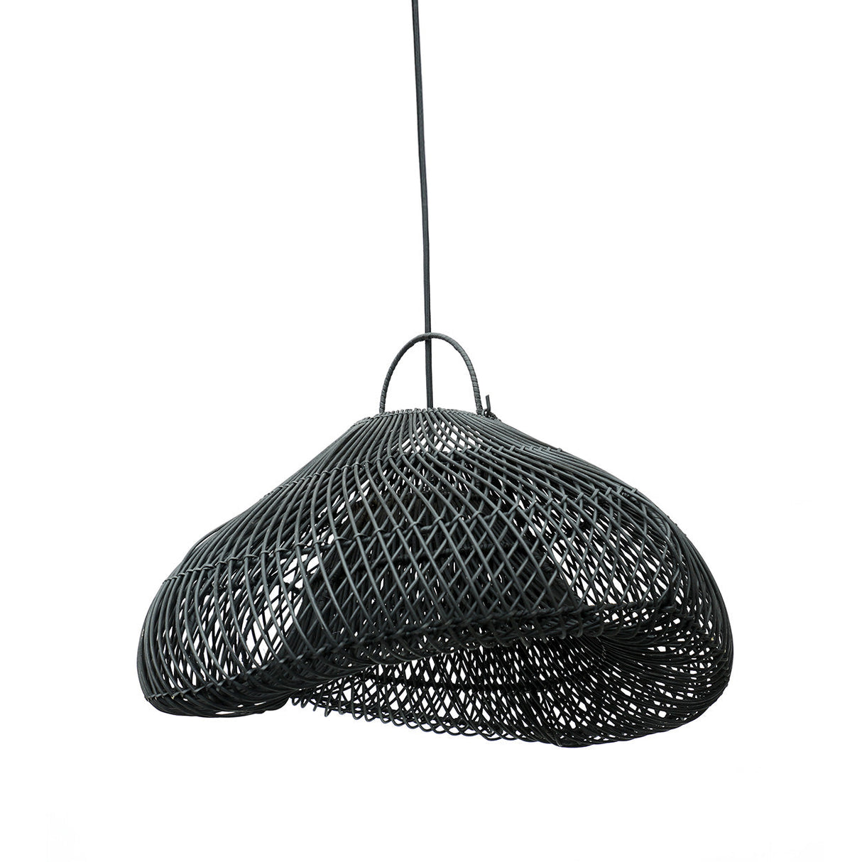 Pendant Lamp – Braided Rattan, Cloud Shape, Black Finish, M – Cloud | Bazar Bizar Antwerp