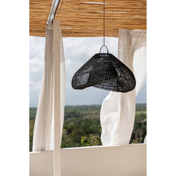 Pendant Lamp – Braided Rattan, Cloud Shape, Black Finish, M – Cloud | Bazar Bizar Antwerp