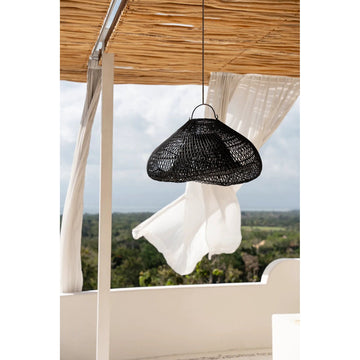 Pendant Lamp – Braided Rattan, Cloud Shape, Black Finish, M – Cloud | Bazar Bizar Antwerp