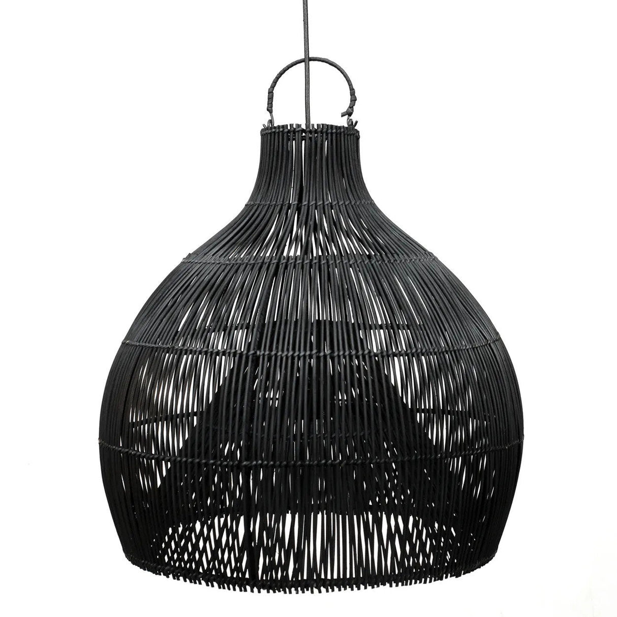 Pendelleuchte – Rattanmaterial, Schwarzes Finish, Vasenform, L - Lobster Trap | Bazar Bizar Antwerp
