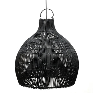Pendelleuchte – Rattanmaterial, Schwarzes Finish, Vasenform, L - Lobster Trap | Bazar Bizar Antwerp