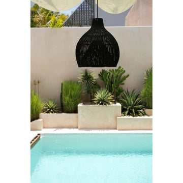 Pendelleuchte – Rattanmaterial, Schwarzes Finish, Vasenform, L - Lobster Trap | Bazar Bizar Antwerp