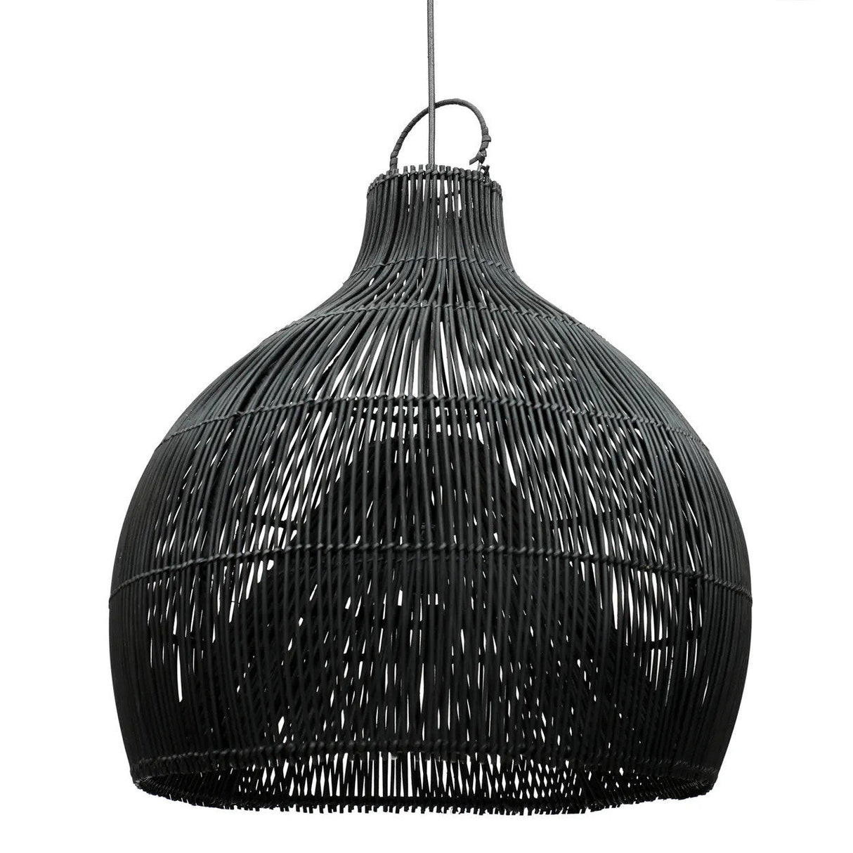 Pendelleuchte – Rattanmaterial, Schwarzes Finish, Vasenform, L - Lobster Trap | Bazar Bizar Antwerp
