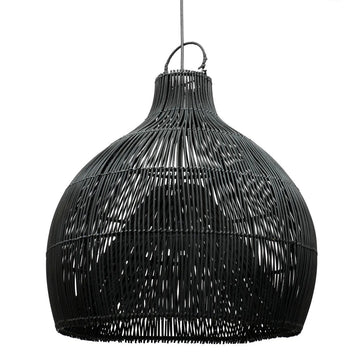 Pendelleuchte – Rattanmaterial, Schwarzes Finish, Vasenform, L - Lobster Trap | Bazar Bizar Antwerp
