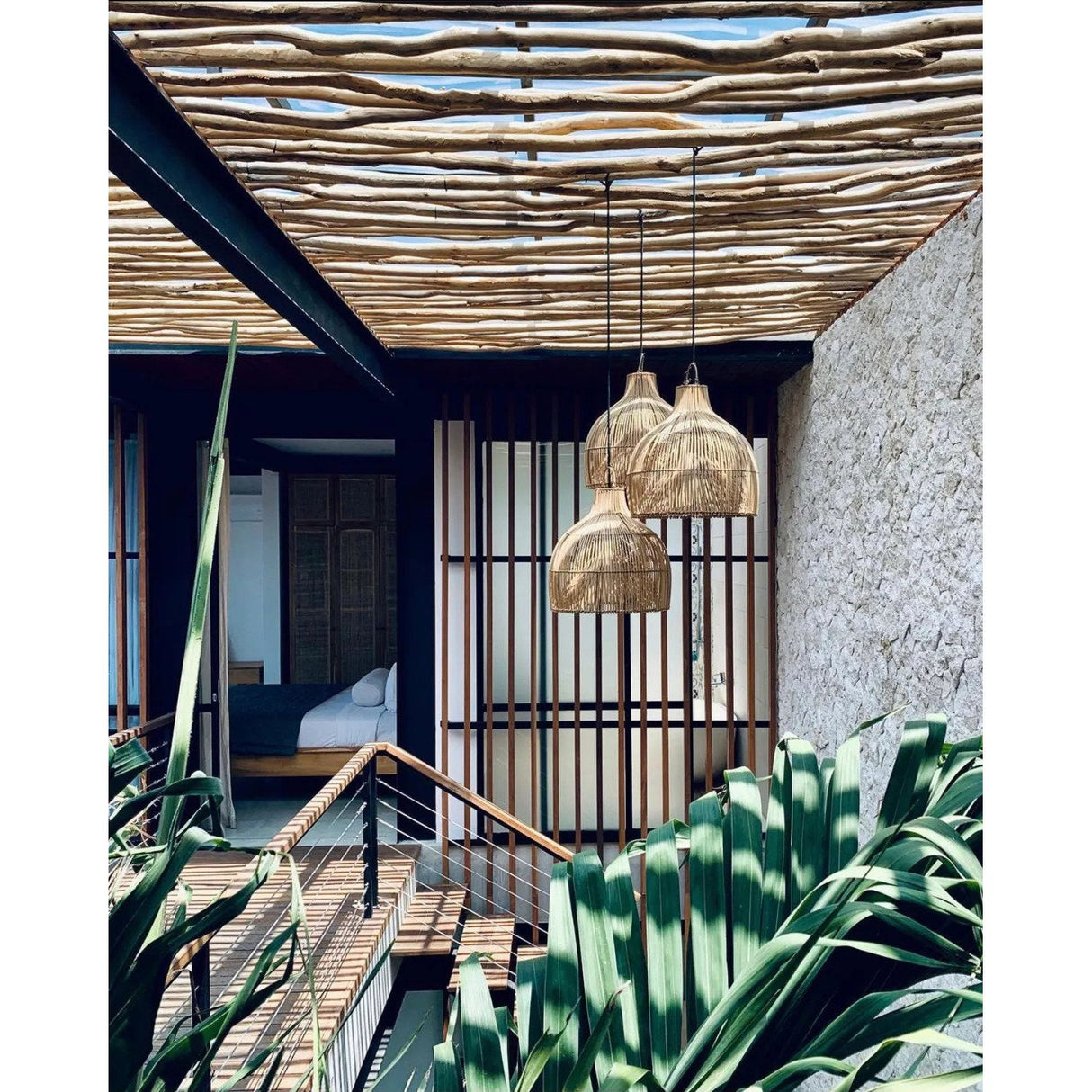 Pendant Lamp – Rattan Material, Woven Design, Vase Shape, L - Lobster Trap | Bazar Bizar Antwerp