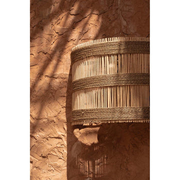 Wall lamp – Hand-woven Rattan, Half-Cylinder Design, Seagrass Accents, M – Doedoe | Bazar Bizar Antwerp
