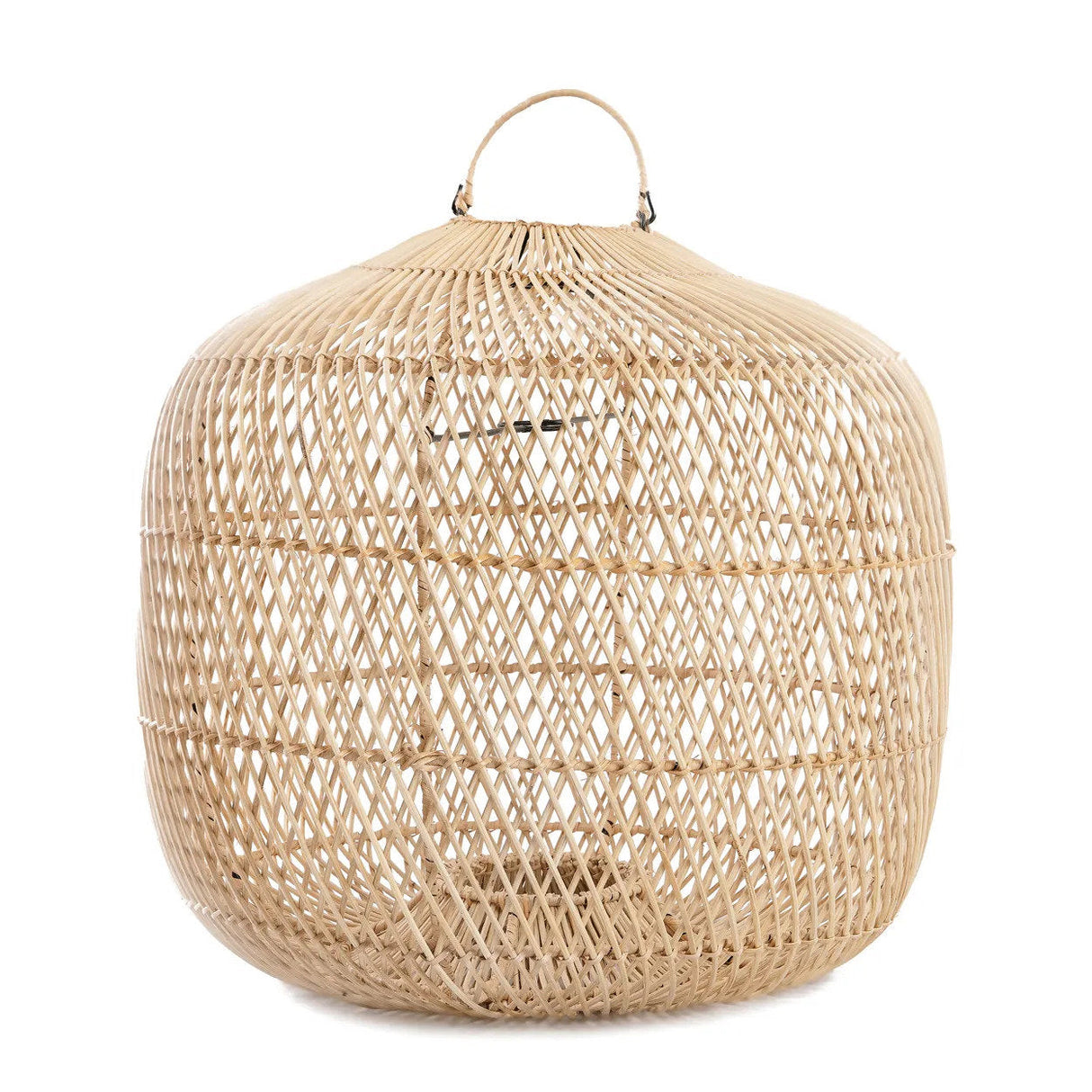 Pendelleuchte – Rattanmaterial, Geflochtenes Design, Offene Struktur, L - Batu Bolong | Bazar Bizar Antwerp